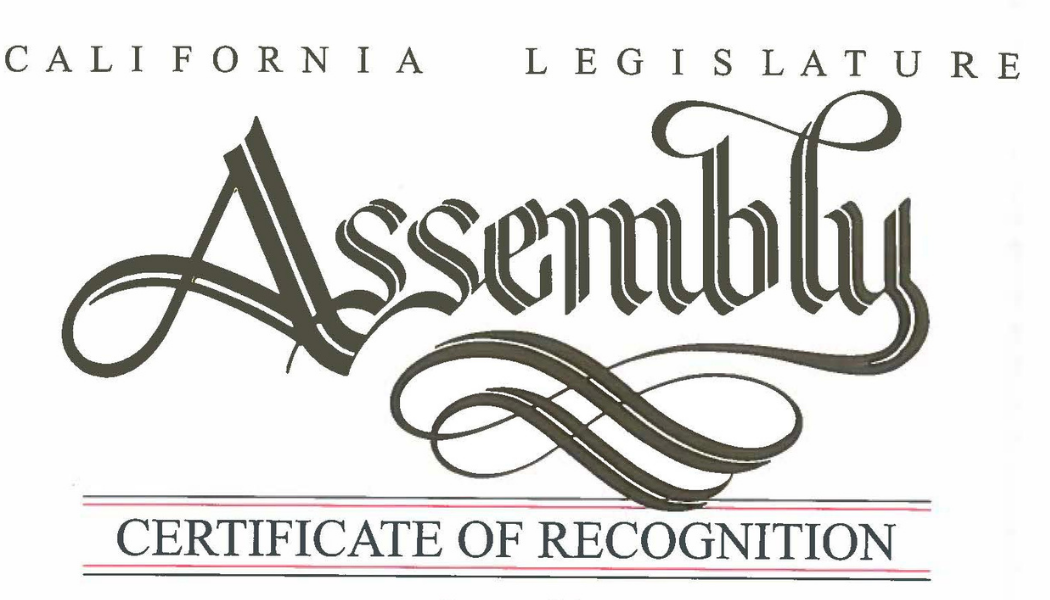 California Legislature Assembly Certificate of Recogniton